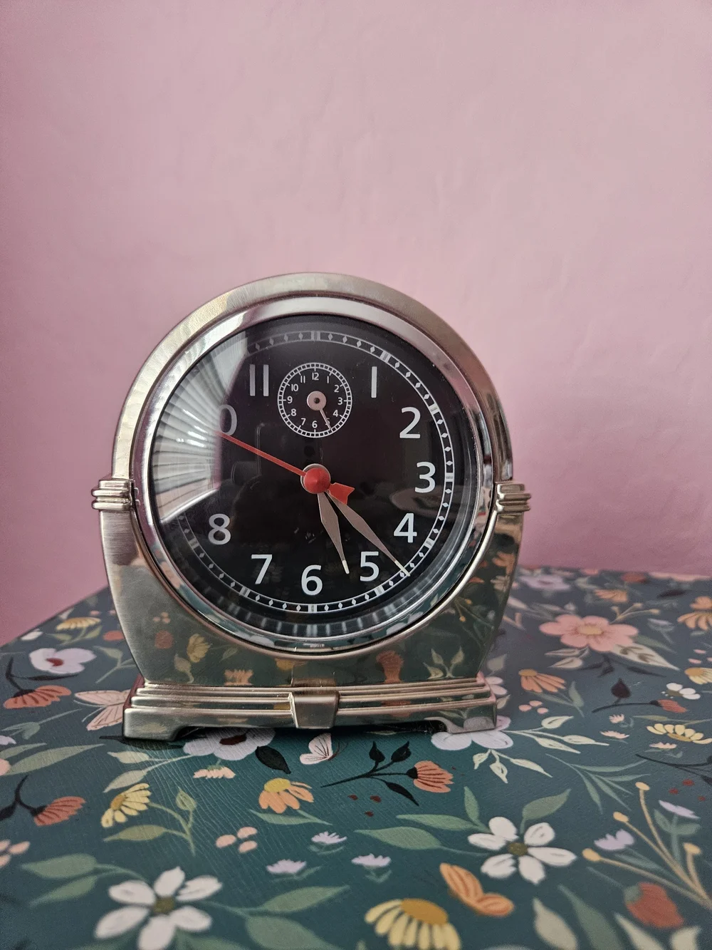 Pottery Barn Chrome Table Clock Nickel Finish Alarm Deco Look